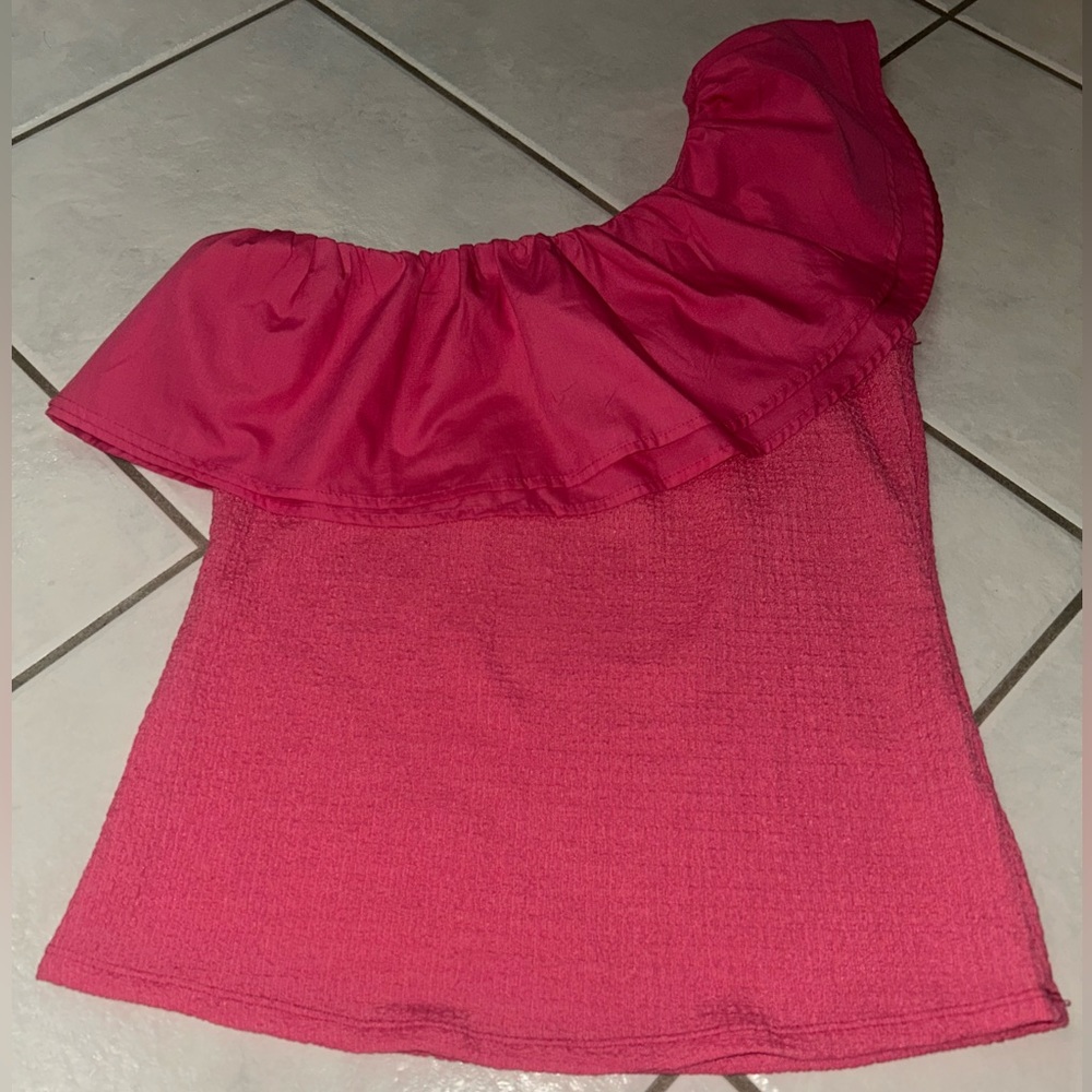 Nicabel Pink One-Shoulder Ruffle Top